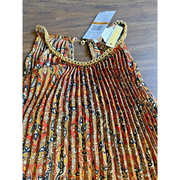 Michael Kors Women's Plus Size Pleated Printed Chain-Neck Top  Blouse Brown 3X - Picture 7 of 11